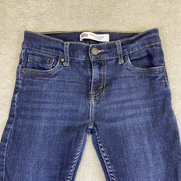 Levis Jeans 14 Reg (Fits 26x25) Blue 519 Extreme Skinny‎ Dark Wash Denim - Picture 3 of 9
